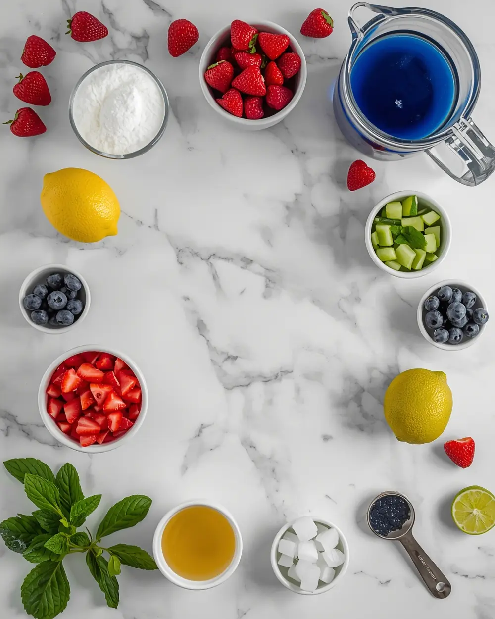 Ingredients for 4th of july blue raspberry punch crowd