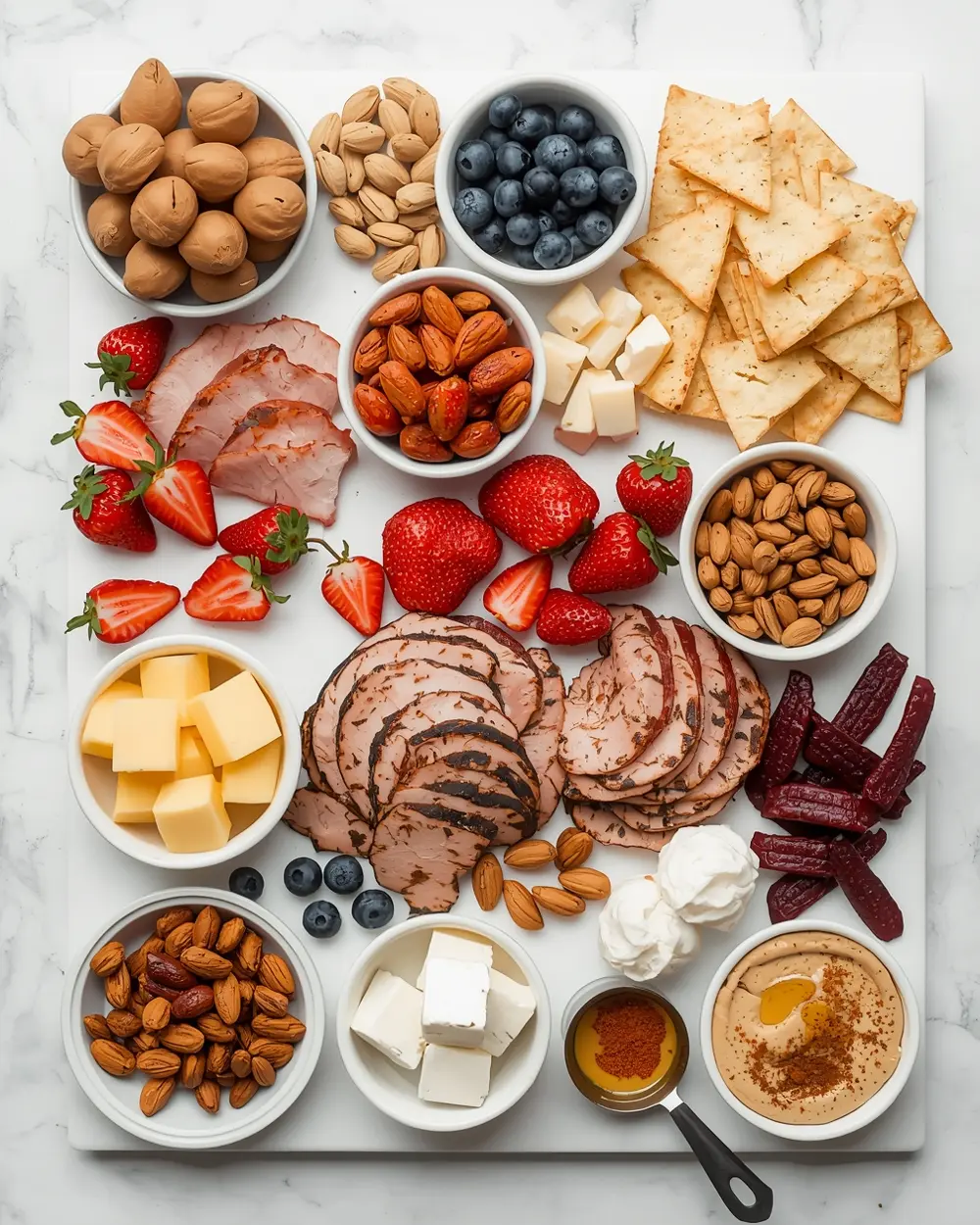 Ingredients for 4th of july charcuterie board crowd