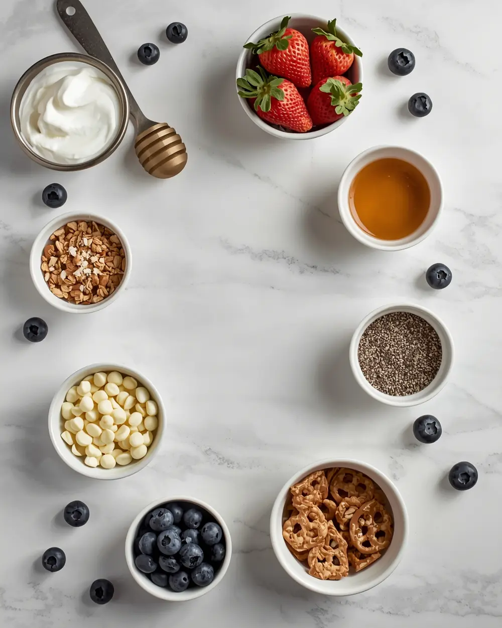 Ingredients for 4th of july frozen yogurt bark crowd