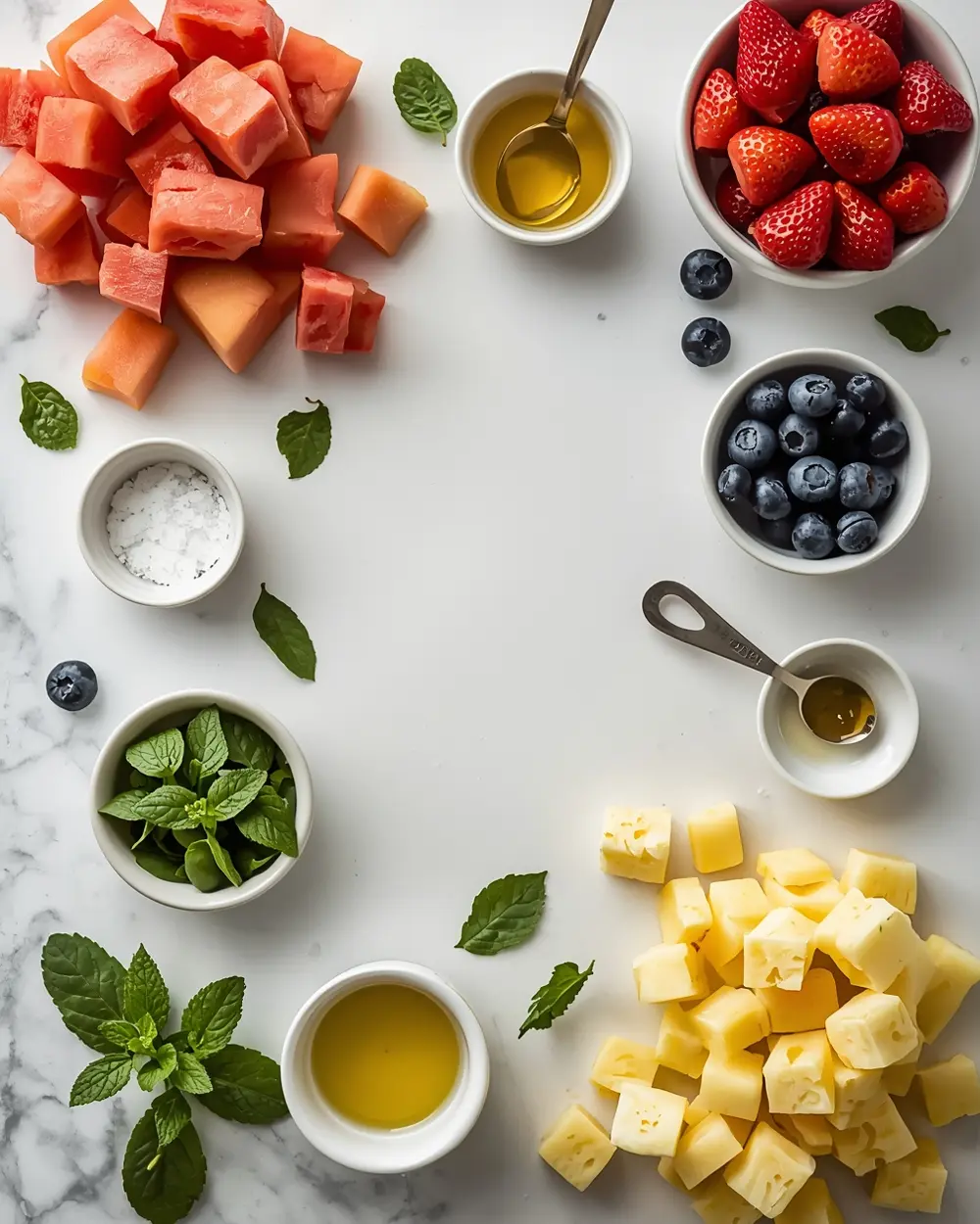 Ingredients for 4th of july fruit skewers crowd