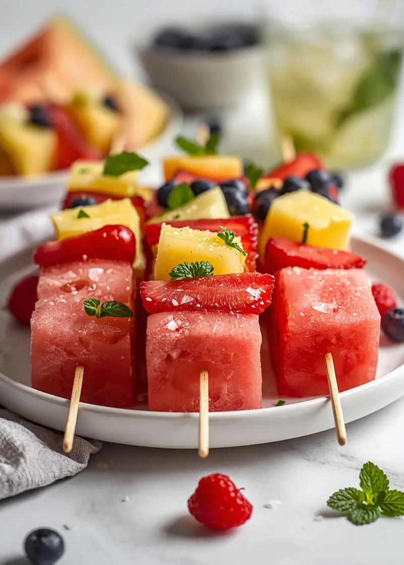 4th of july fruit skewers crowd ready to serve