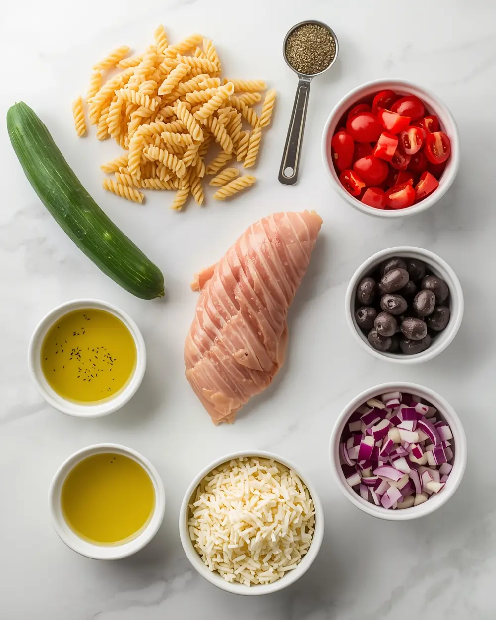 Ingredients for 4th of july pasta salad crowd