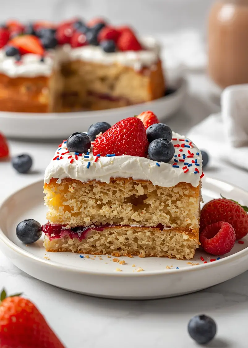 4th of july poke cake crowd ready to serve