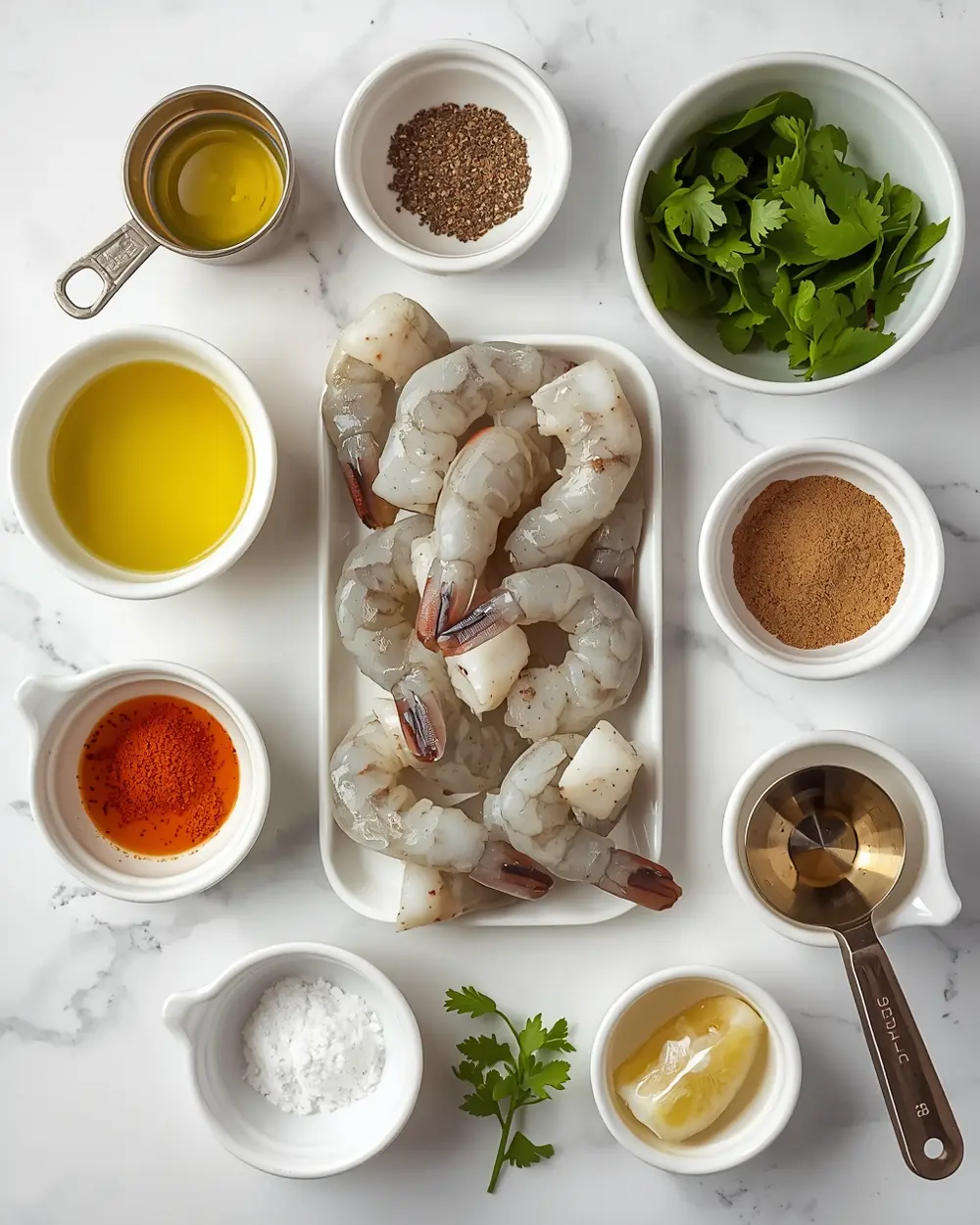 Ingredients for 4th of july shrimp skewers crowd