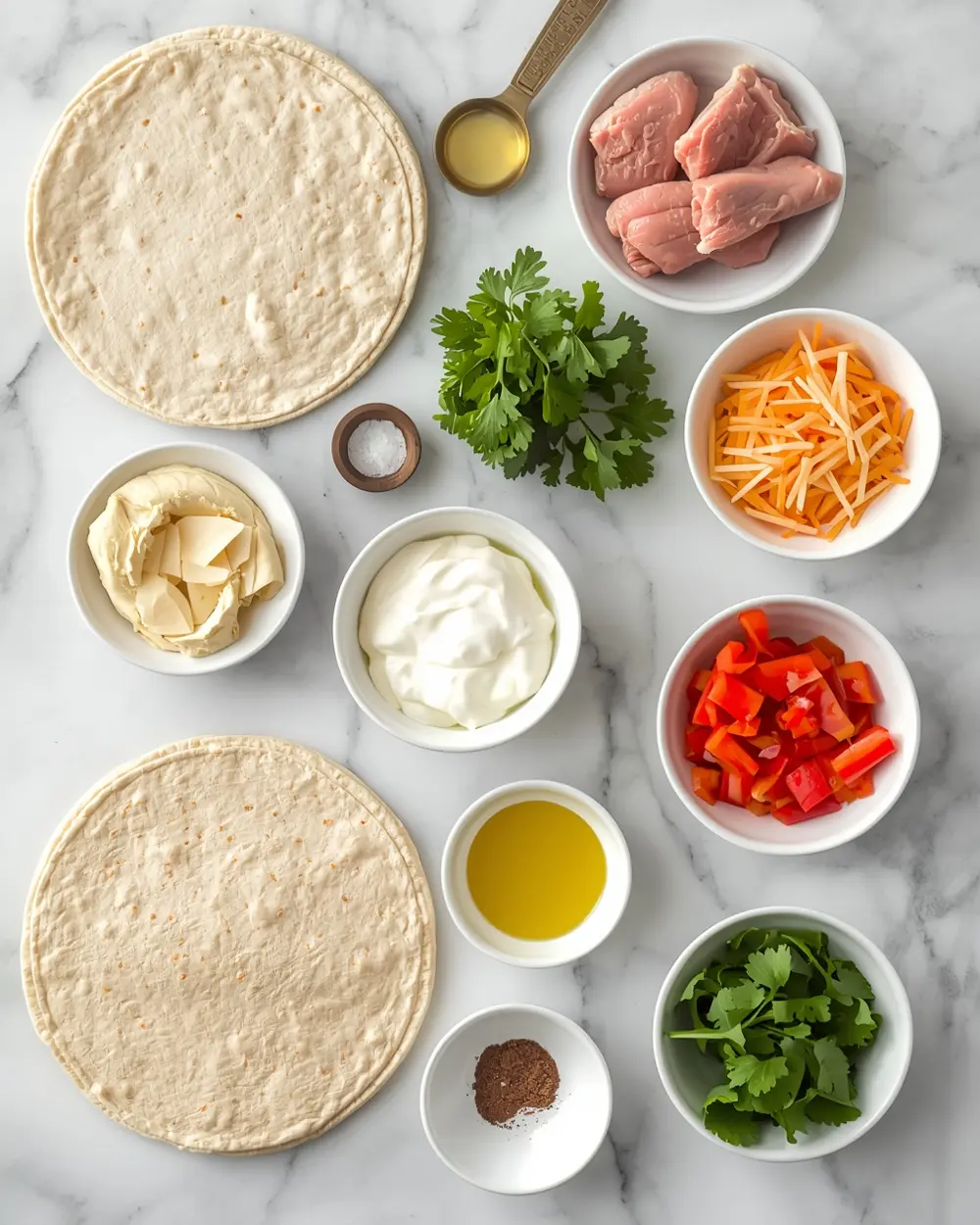 Ingredients for 4th of july tortilla pinwheels crowd
