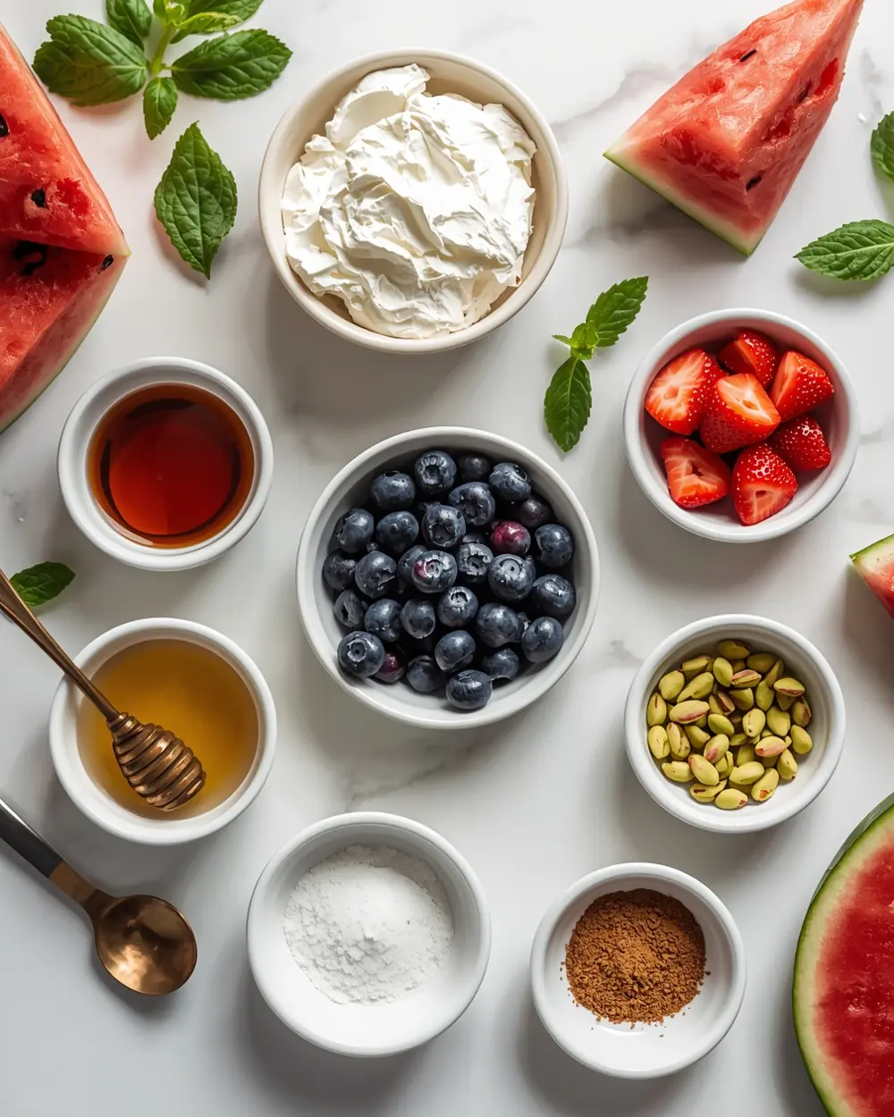 Ingredients for 4th of july watermelon pizza crowd