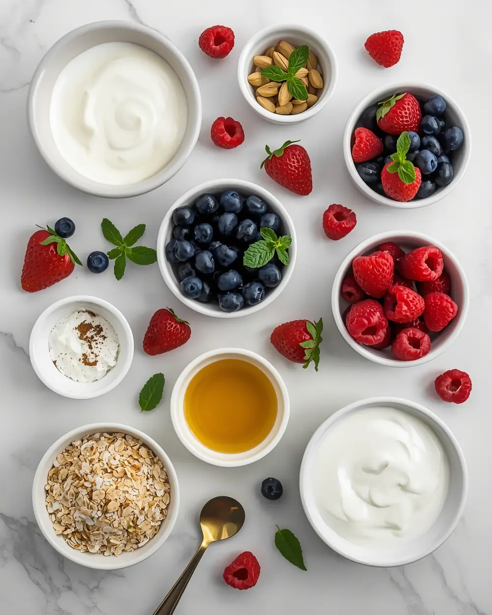 Ingredients for 4th of july yogurt parfaits crowd