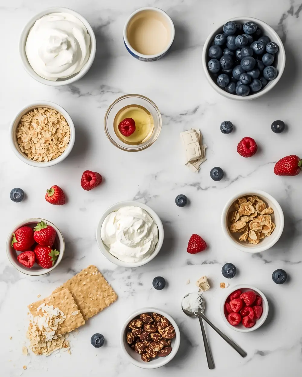 Ingredients for 4th of july yogurt parfaits crowd
