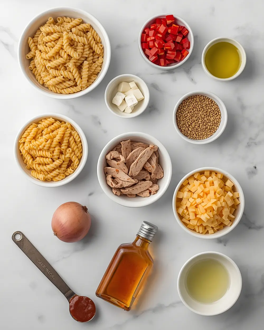 Ingredients for BBQ pasta salad crowd summer