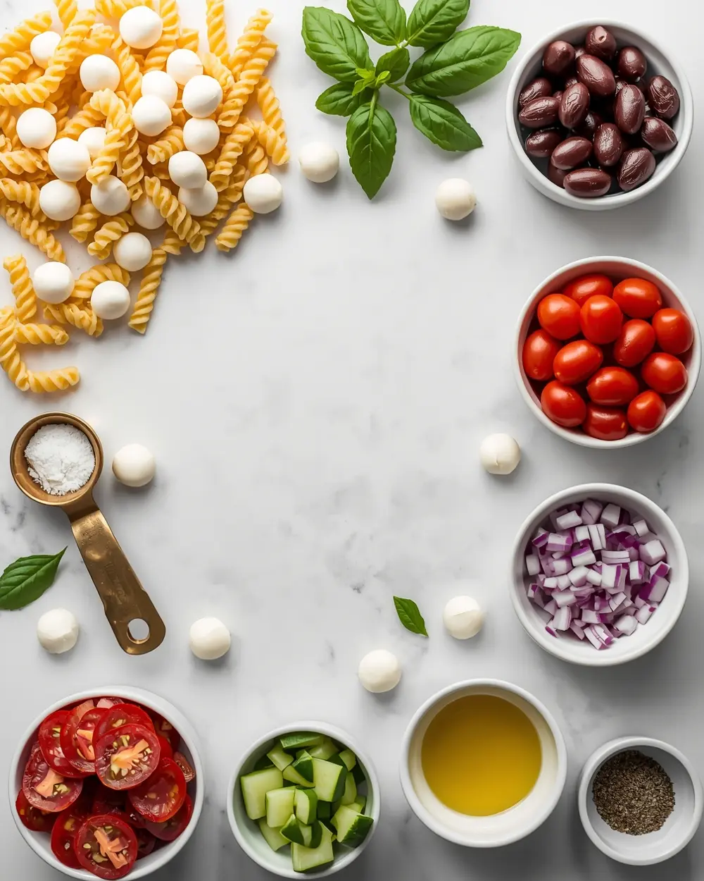 Ingredients for Italian pasta salad crowd summer