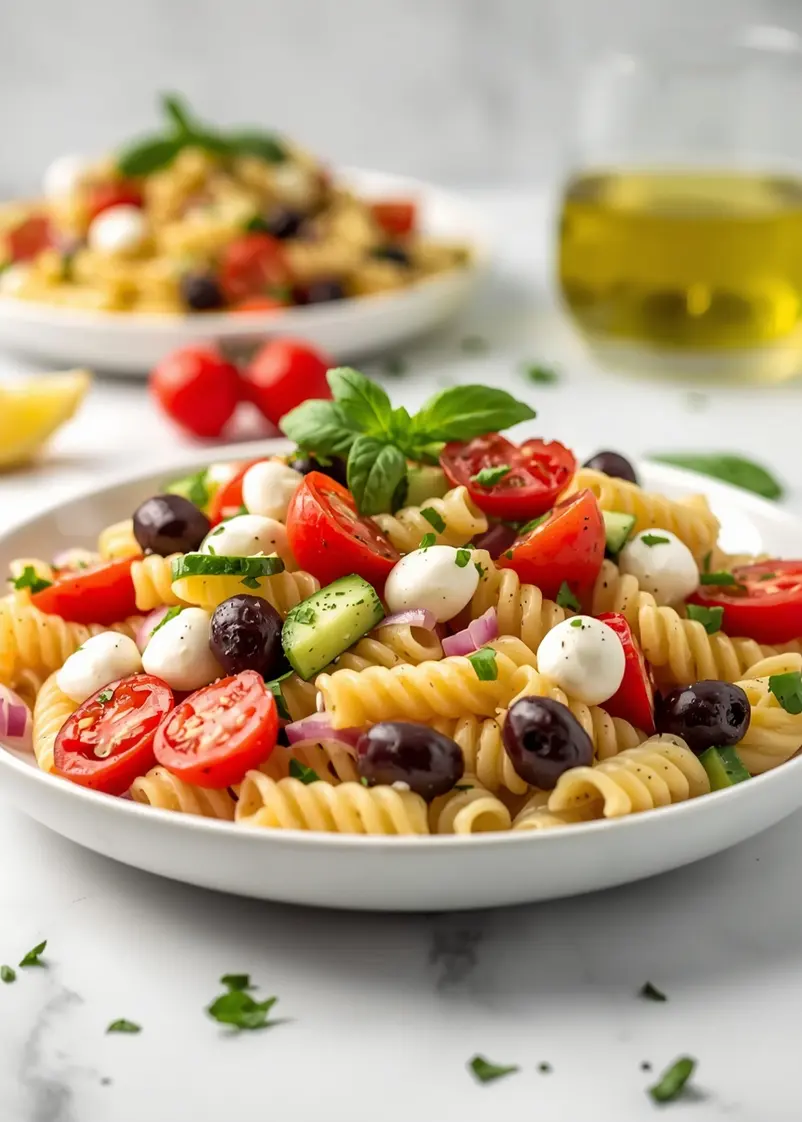 Italian pasta salad crowd summer ready to serve