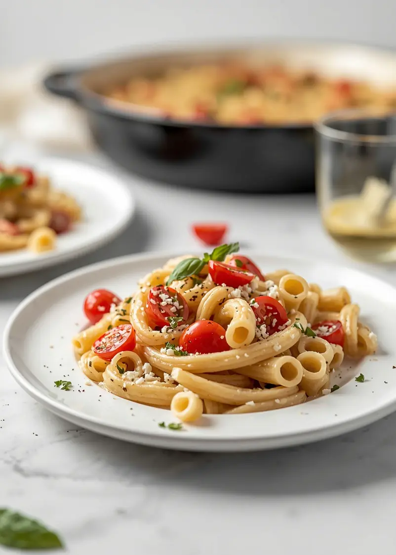 baked feta pasta crowd summer ready to serve