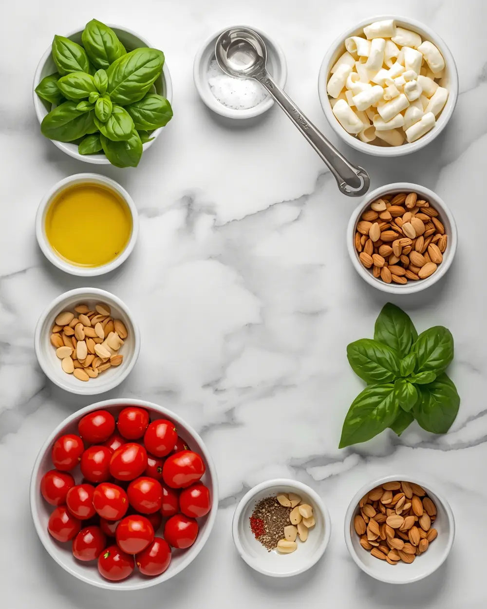 Ingredients for caprese pasta salad crowd summer