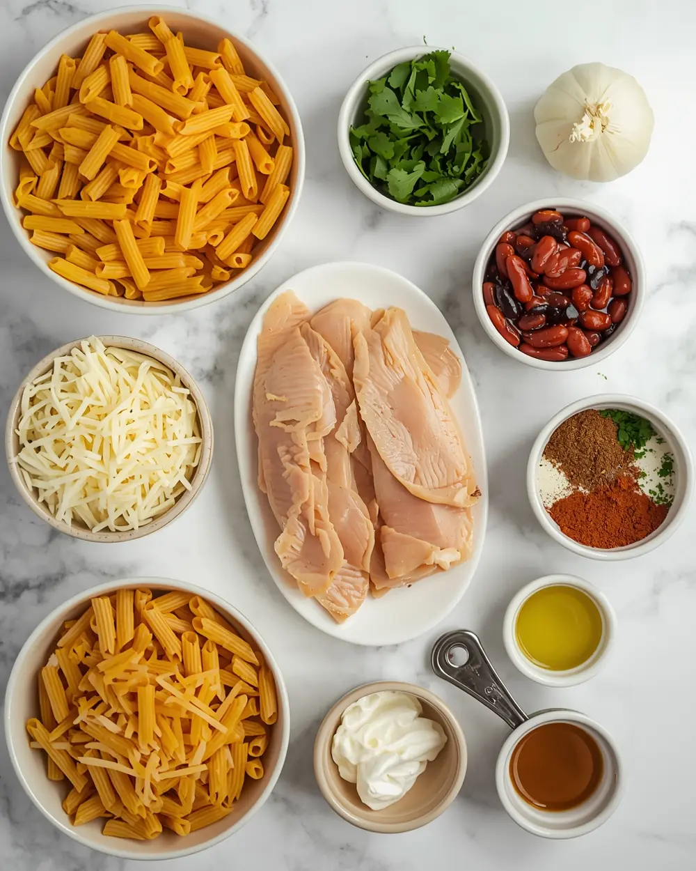 Ingredients for chicken enchilada pasta crowd summer
