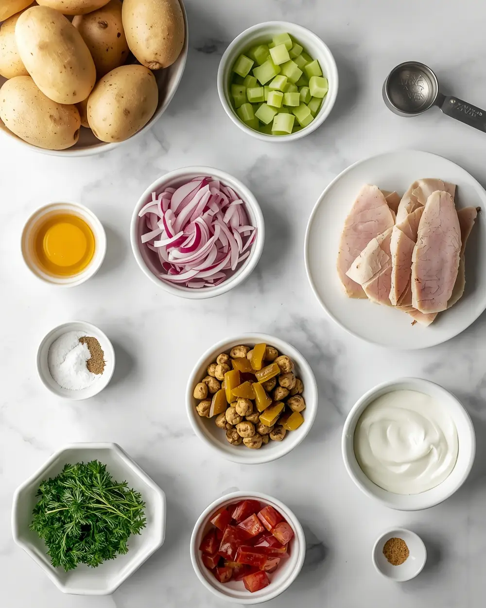 Ingredients for classic potato salad crowd summer