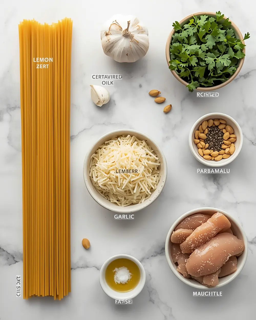 Ingredients for cold lemon pasta crowd summer