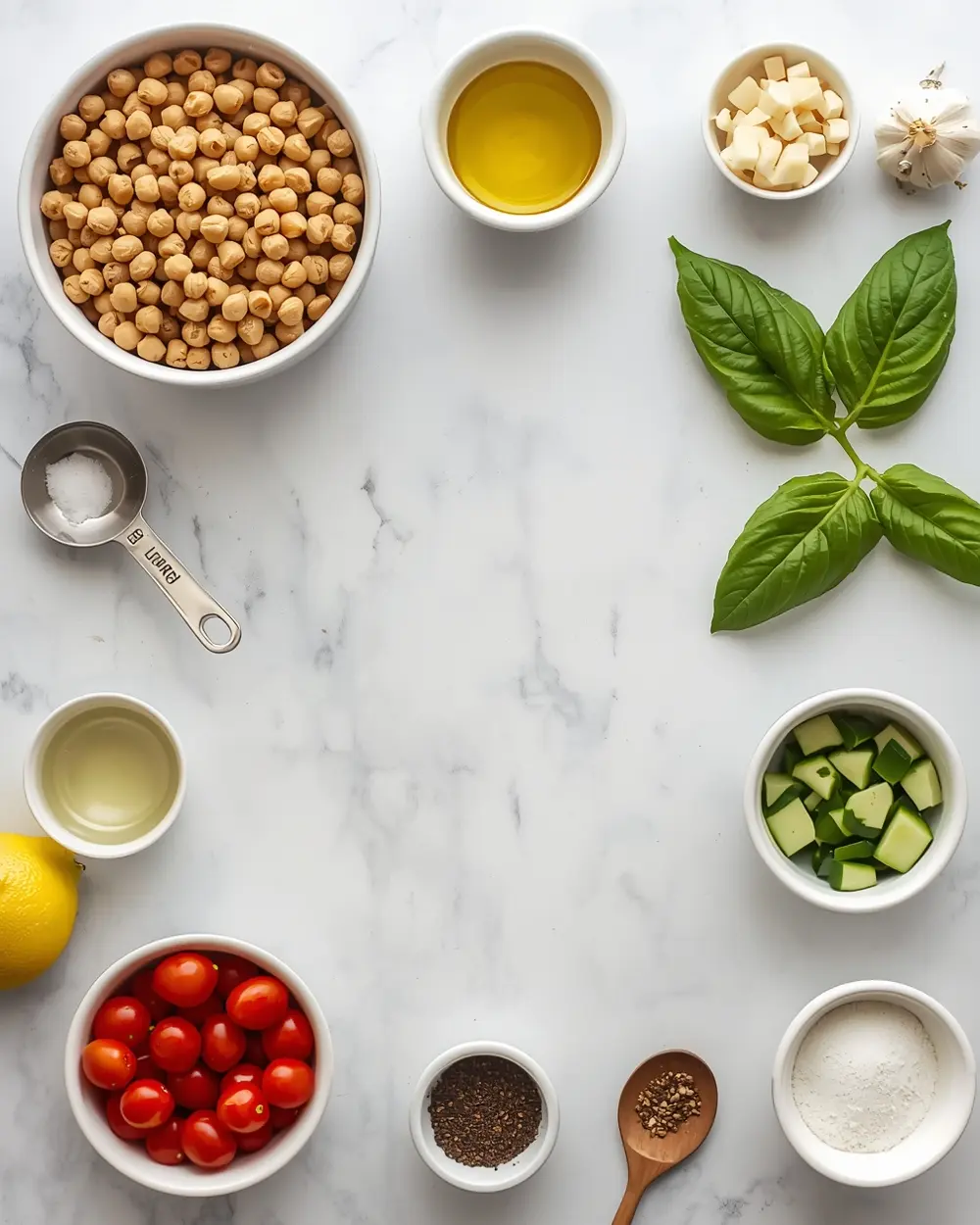 Ingredients for cold pesto pasta crowd summer