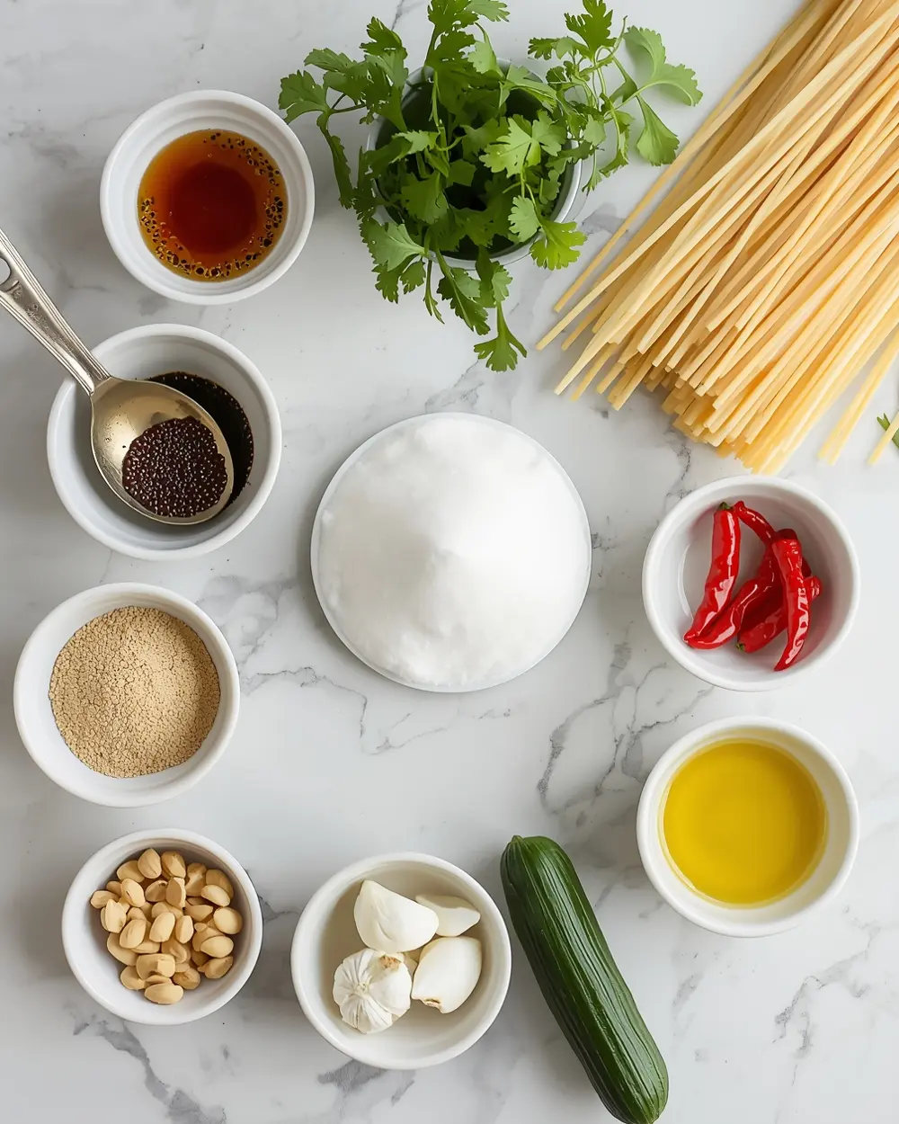 Ingredients for cold sesame noodles crowd summer