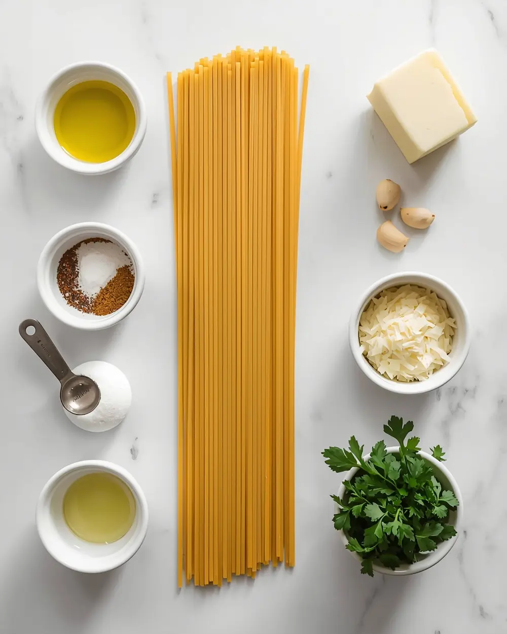 Ingredients for creamy garlic pasta crowd summer