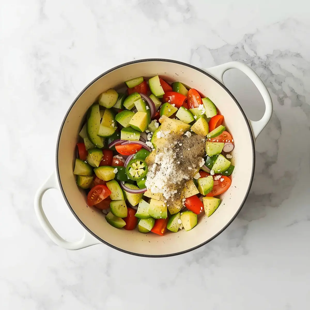 Cooking instructions for cucumber tomato avocado salad crowd