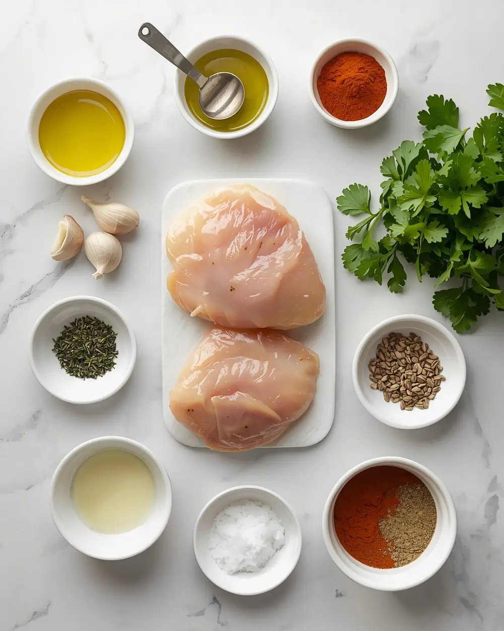 Ingredients for grilled chicken thighs crowd summer