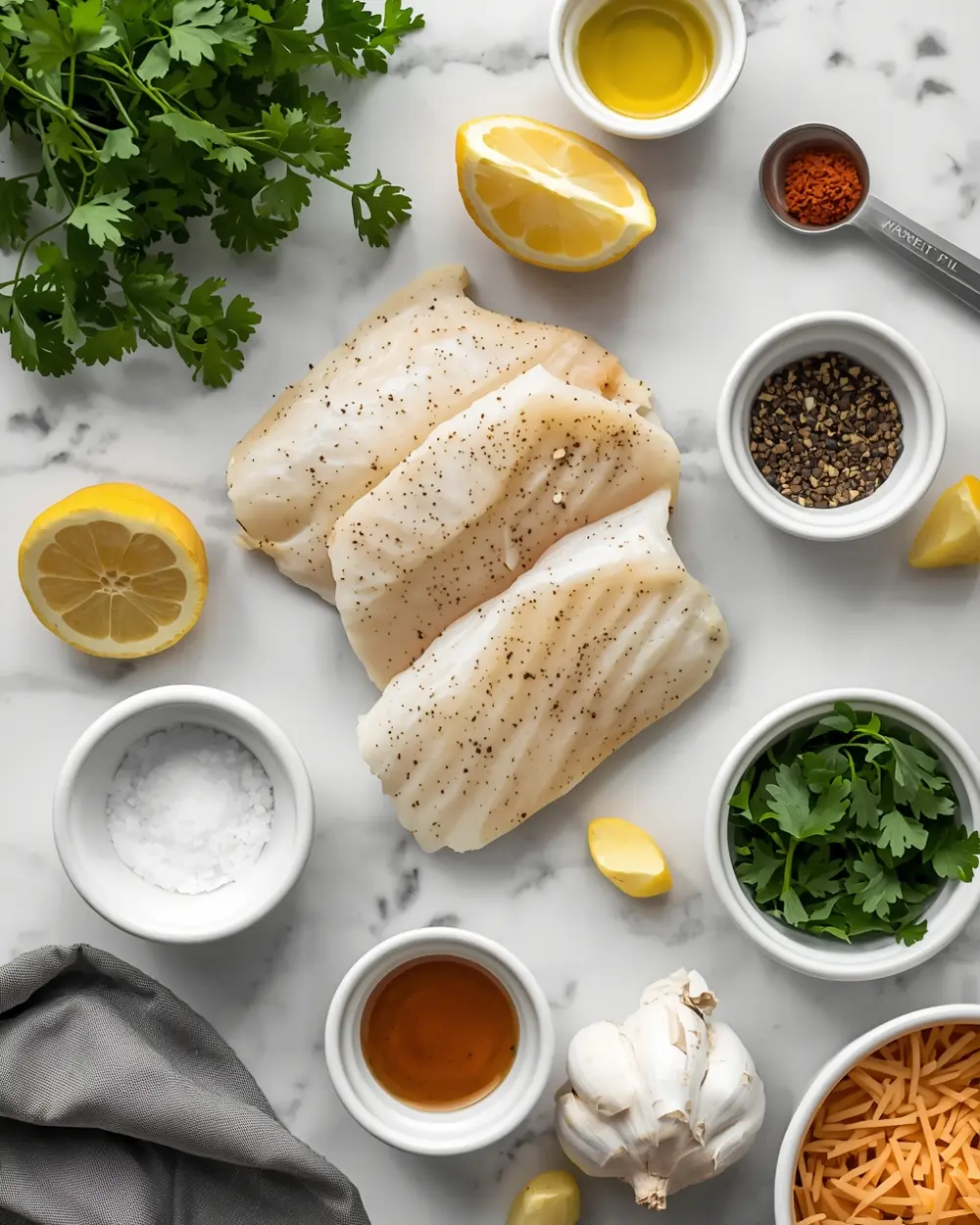 Ingredients for grilled cod crowd summer dinner