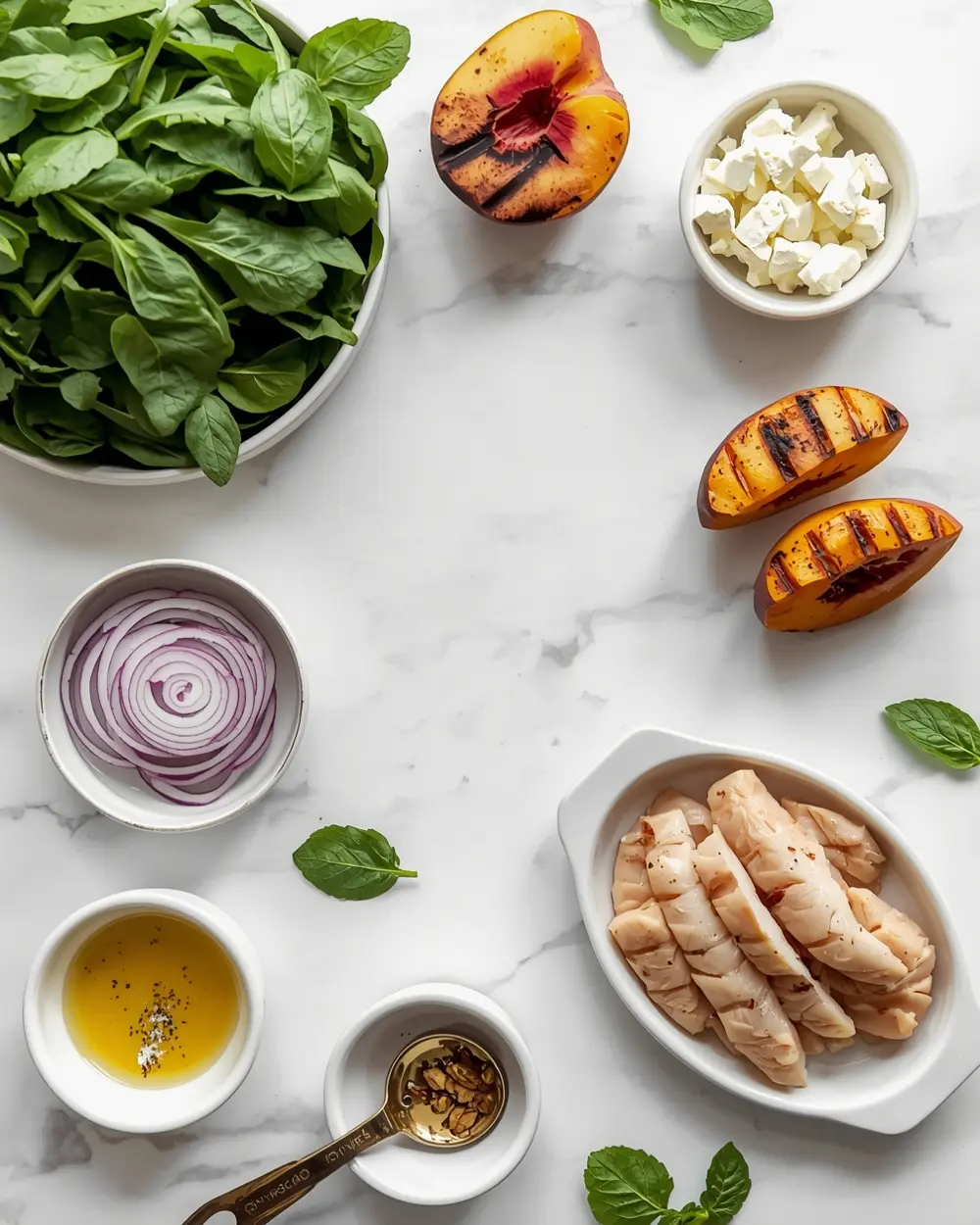 Ingredients for grilled peach salad crowd summer
