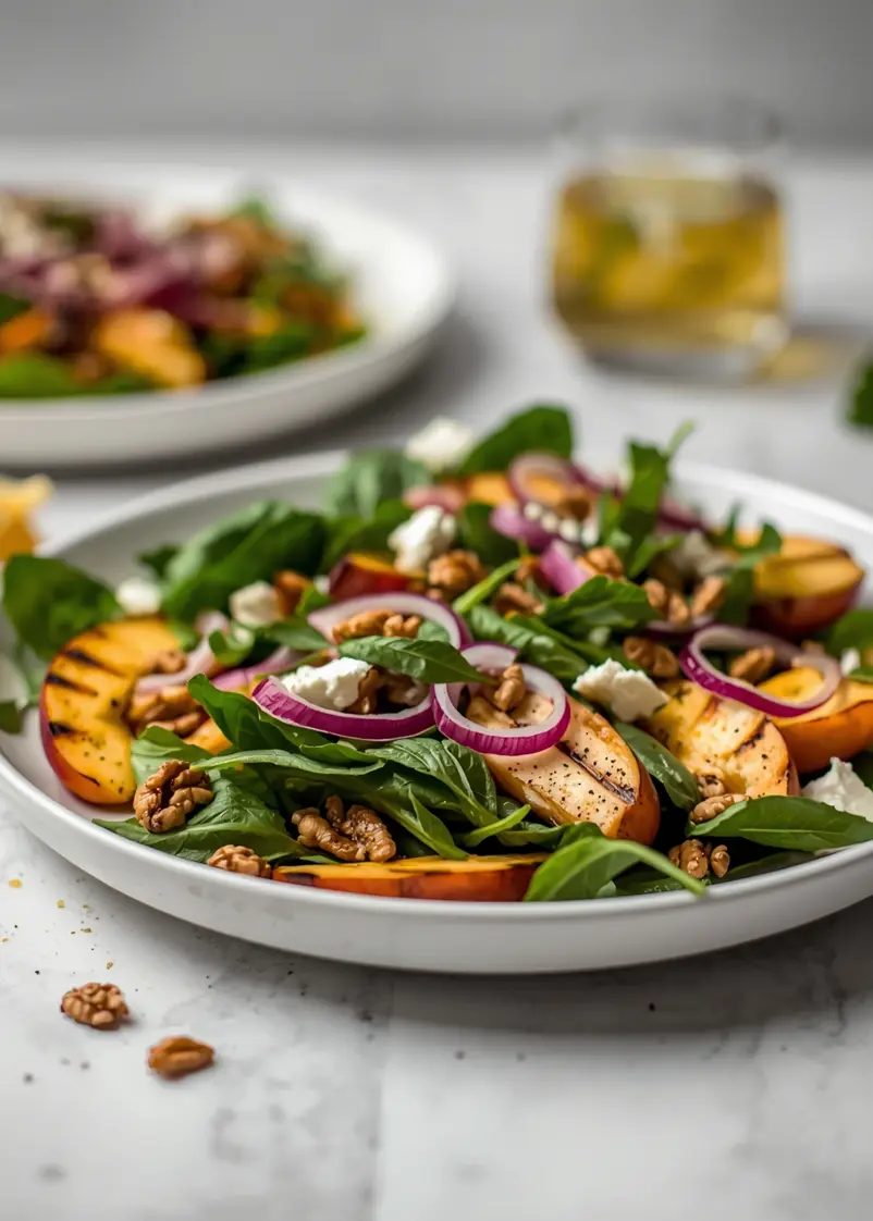 grilled peach salad crowd summer ready to serve