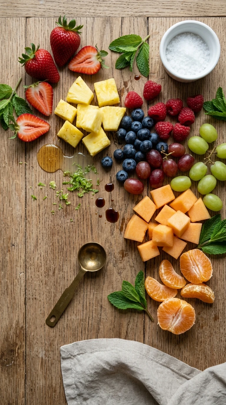 Ingredients for summer potluck fruit salad crowd