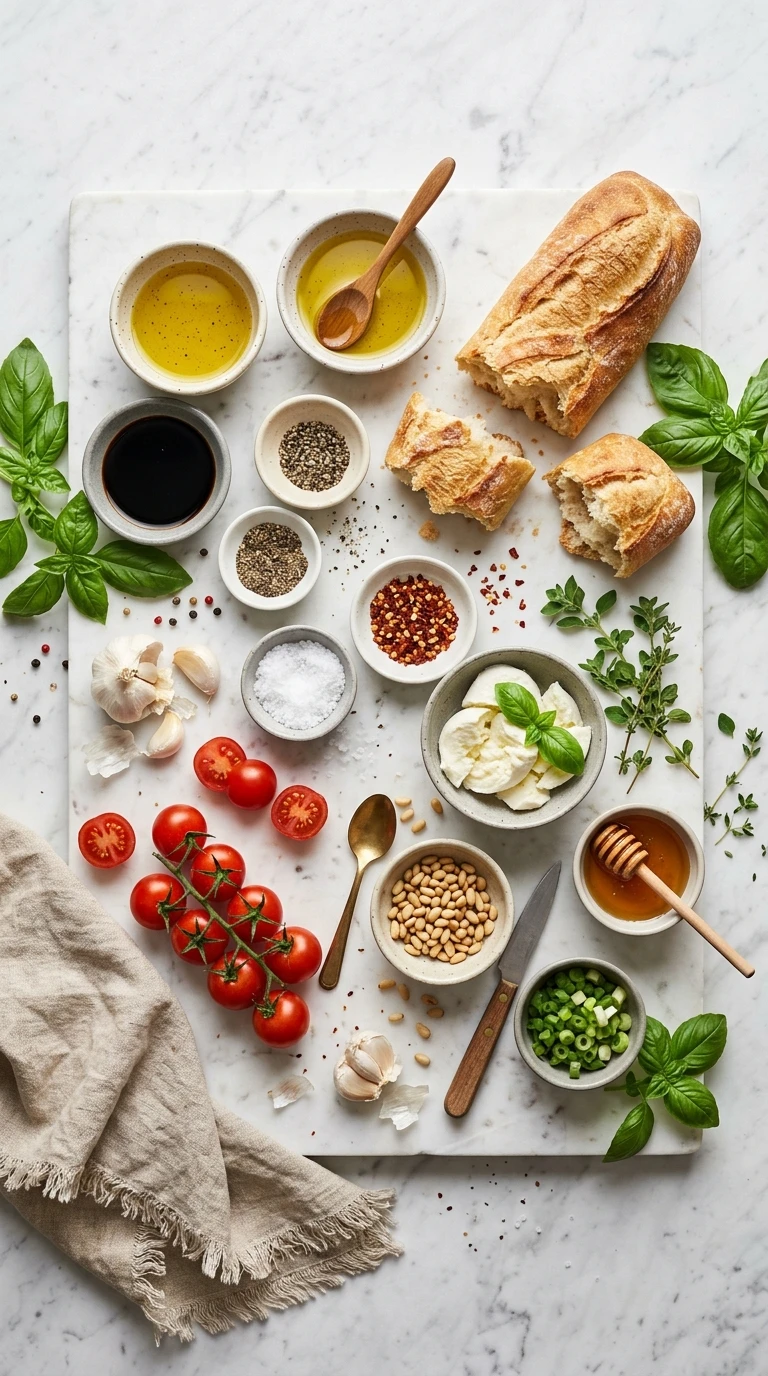 Ingredients for summer bruschetta crowd appetizer