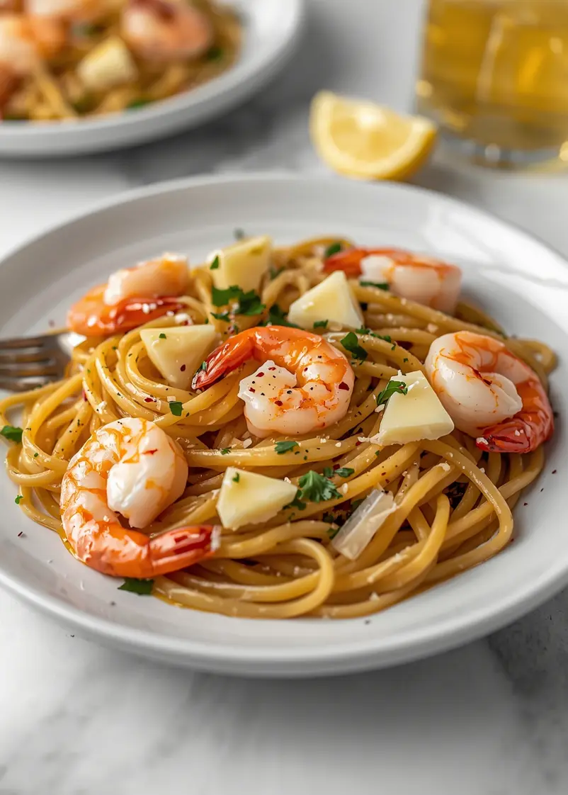 lemon garlic shrimp pasta crowd summer ready to serve