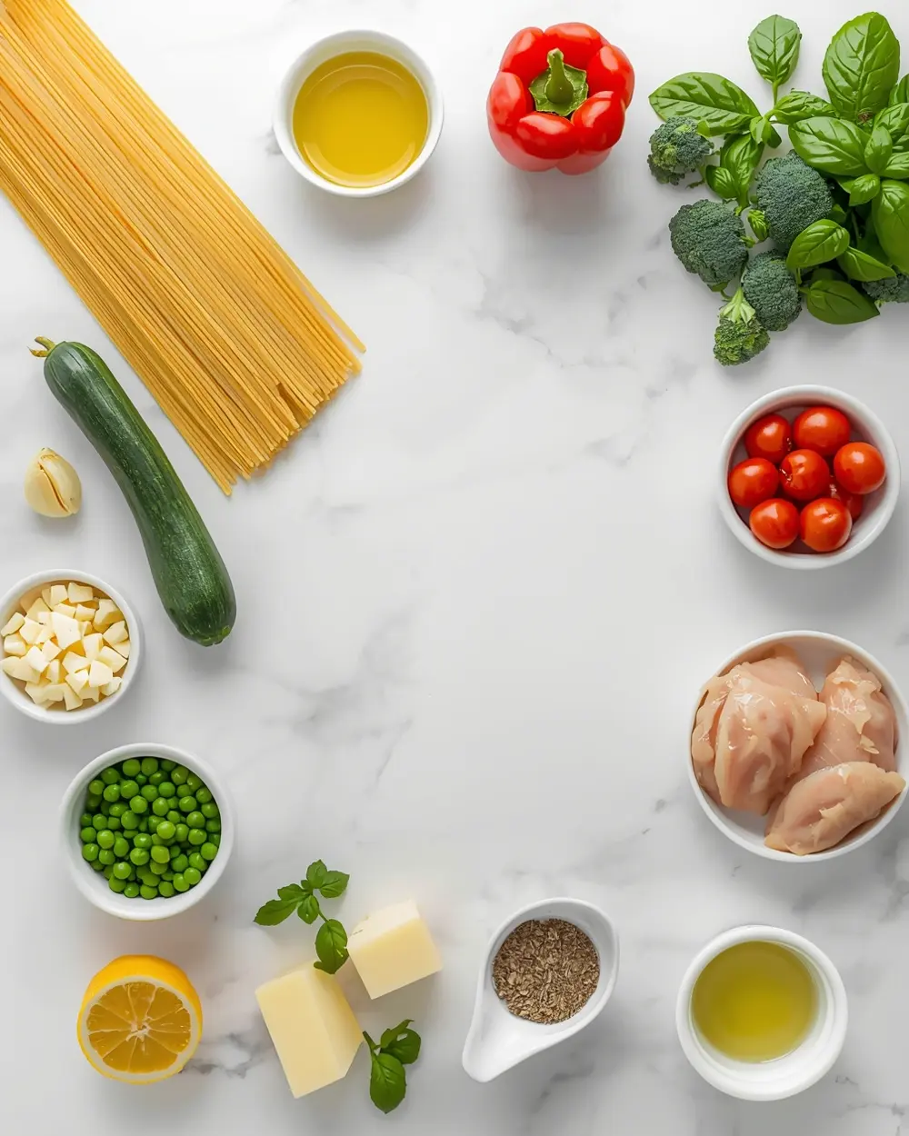 Ingredients for pasta primavera crowd summer