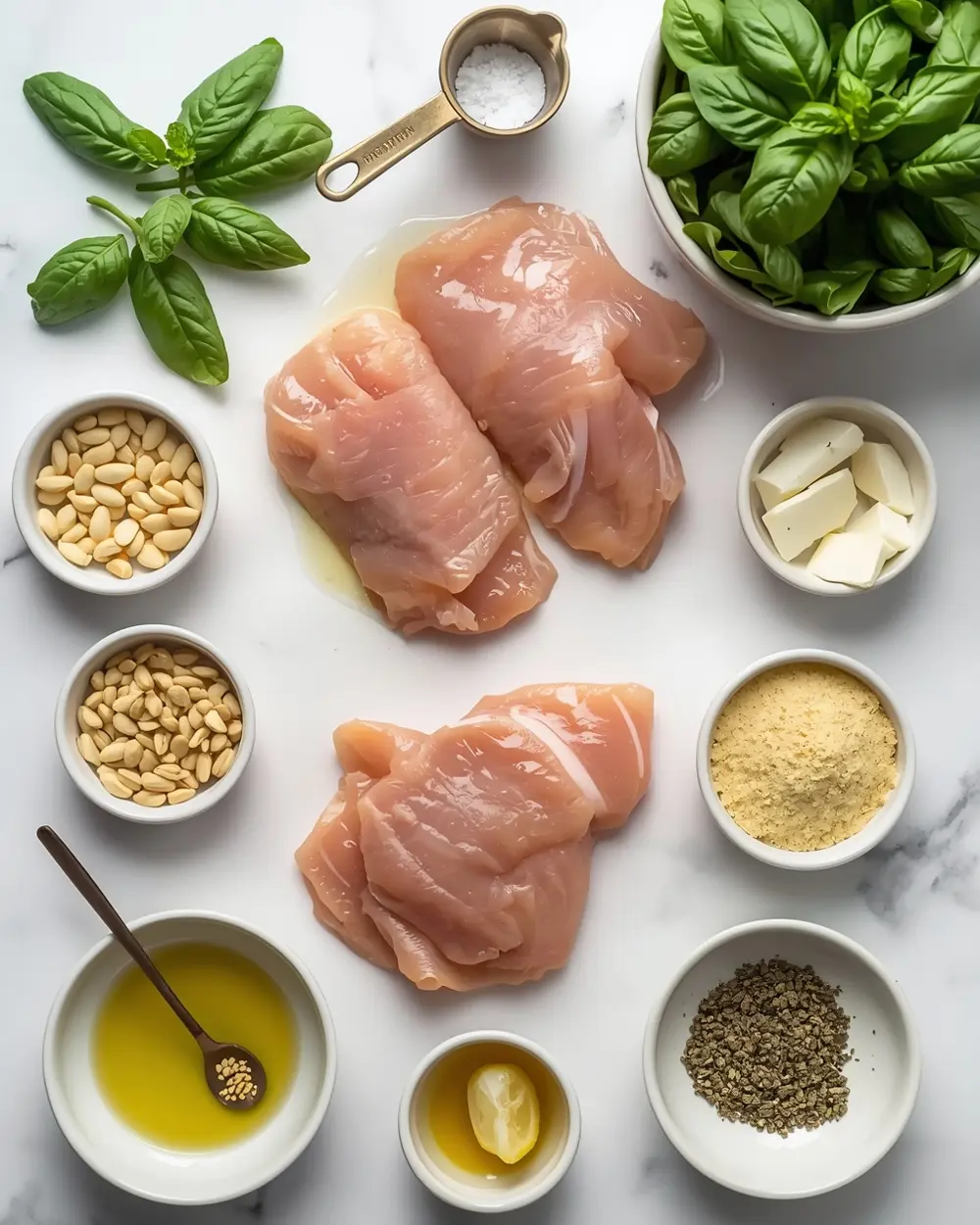 Ingredients for pesto baked chicken crowd summer