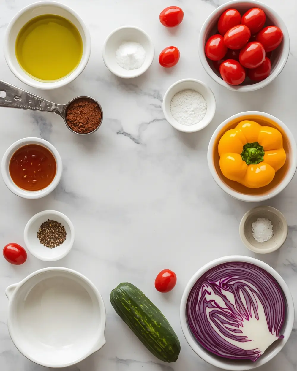 Ingredients for rainbow vegetable skewers crowd summer