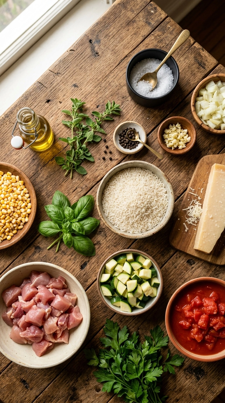 Ingredients for summer rice casserole crowd