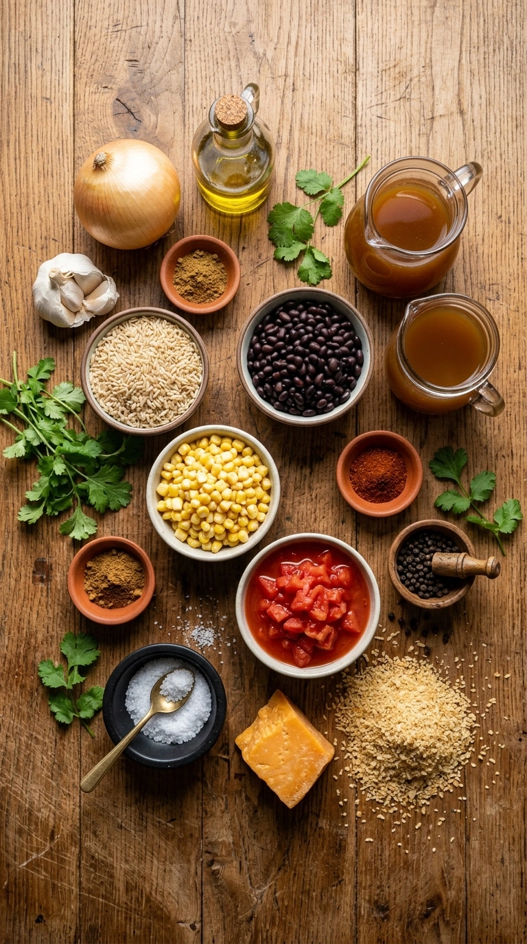 Ingredients for summer black bean casserole crowd