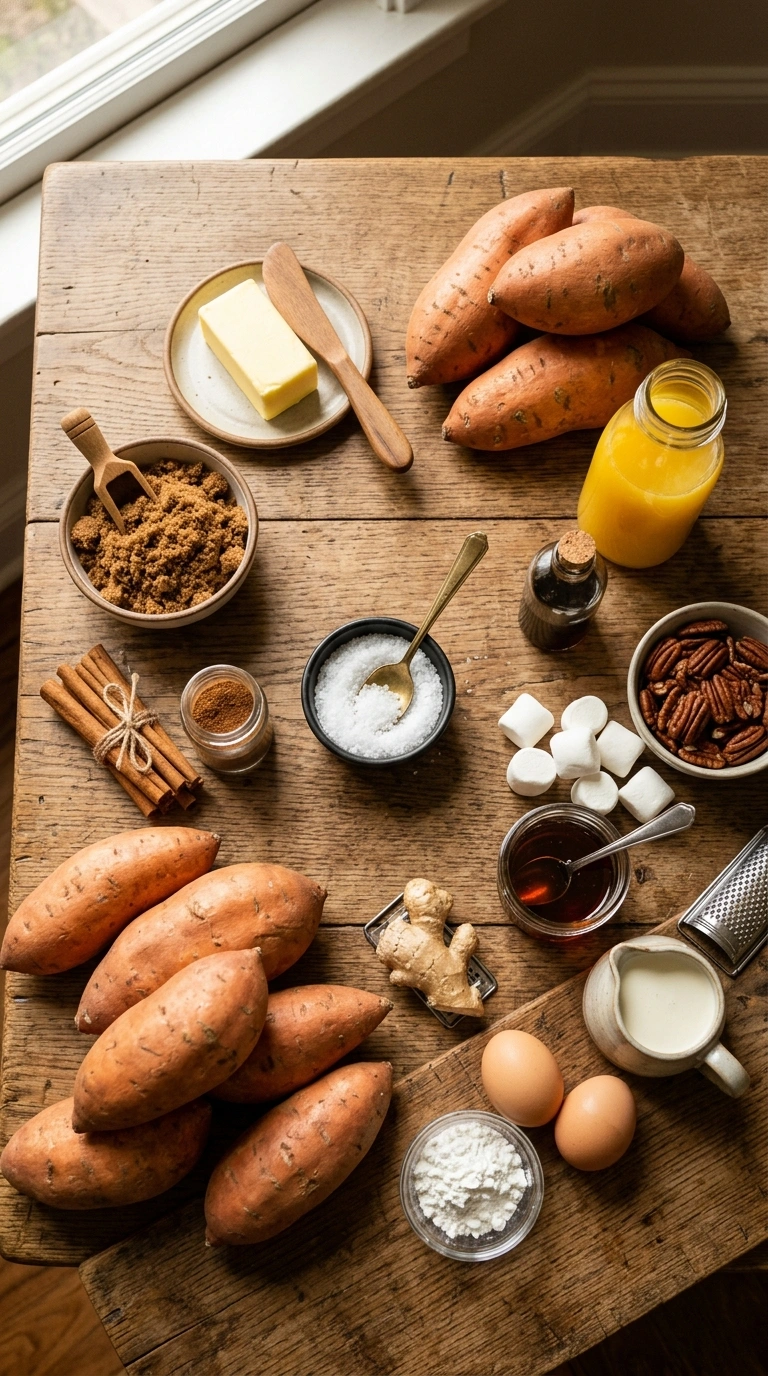 Ingredients for summer sweet potato casserole crowd