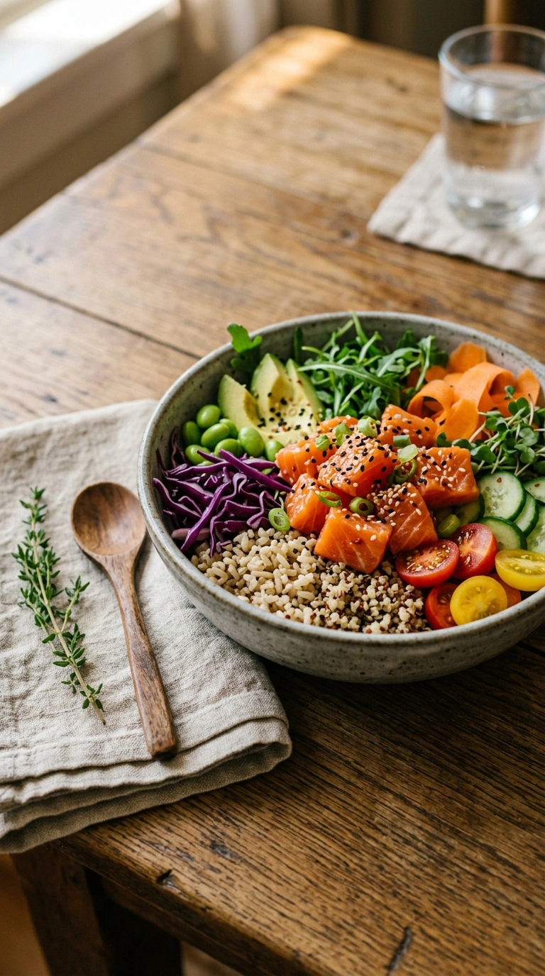 summer salmon bowl crowd dinner ready to serve