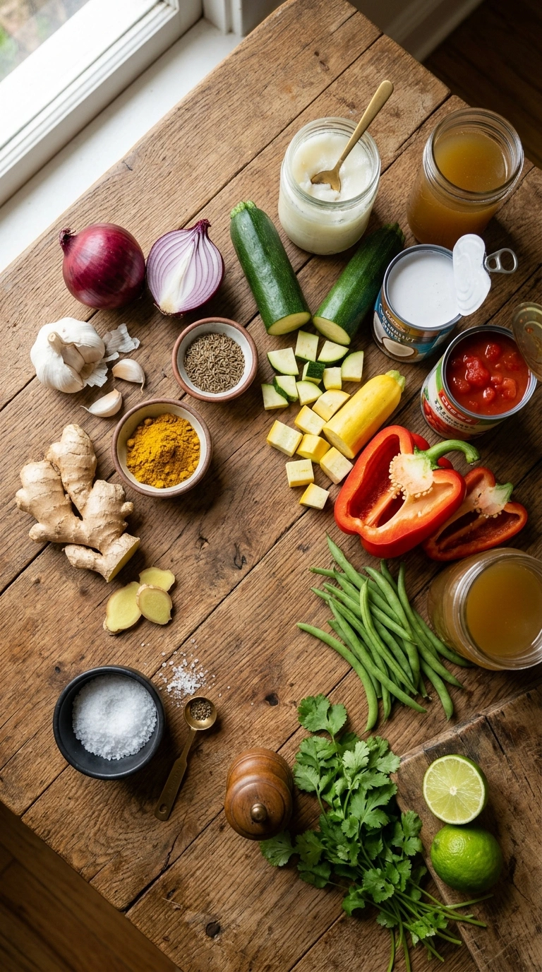 Ingredients for summer veggie curry crowd dinner