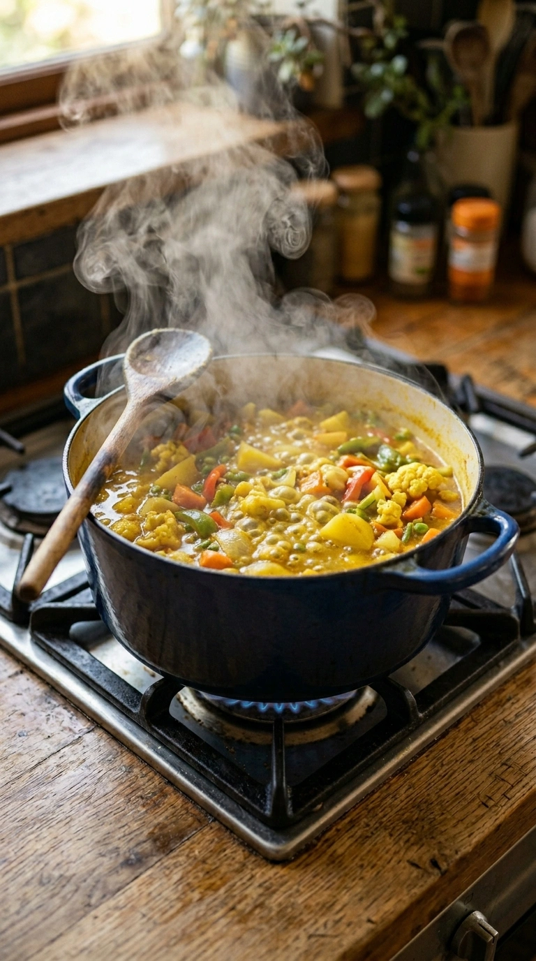 Cooking instructions for summer veggie curry crowd dinner