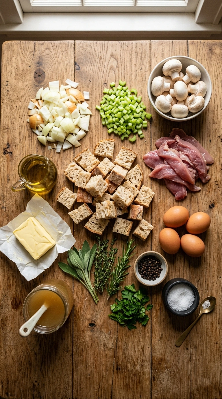 Ingredients for thanksgiving stuffing crowd