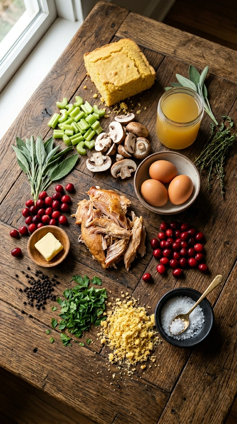 Ingredients for thanksgiving cornbread stuffing crowd