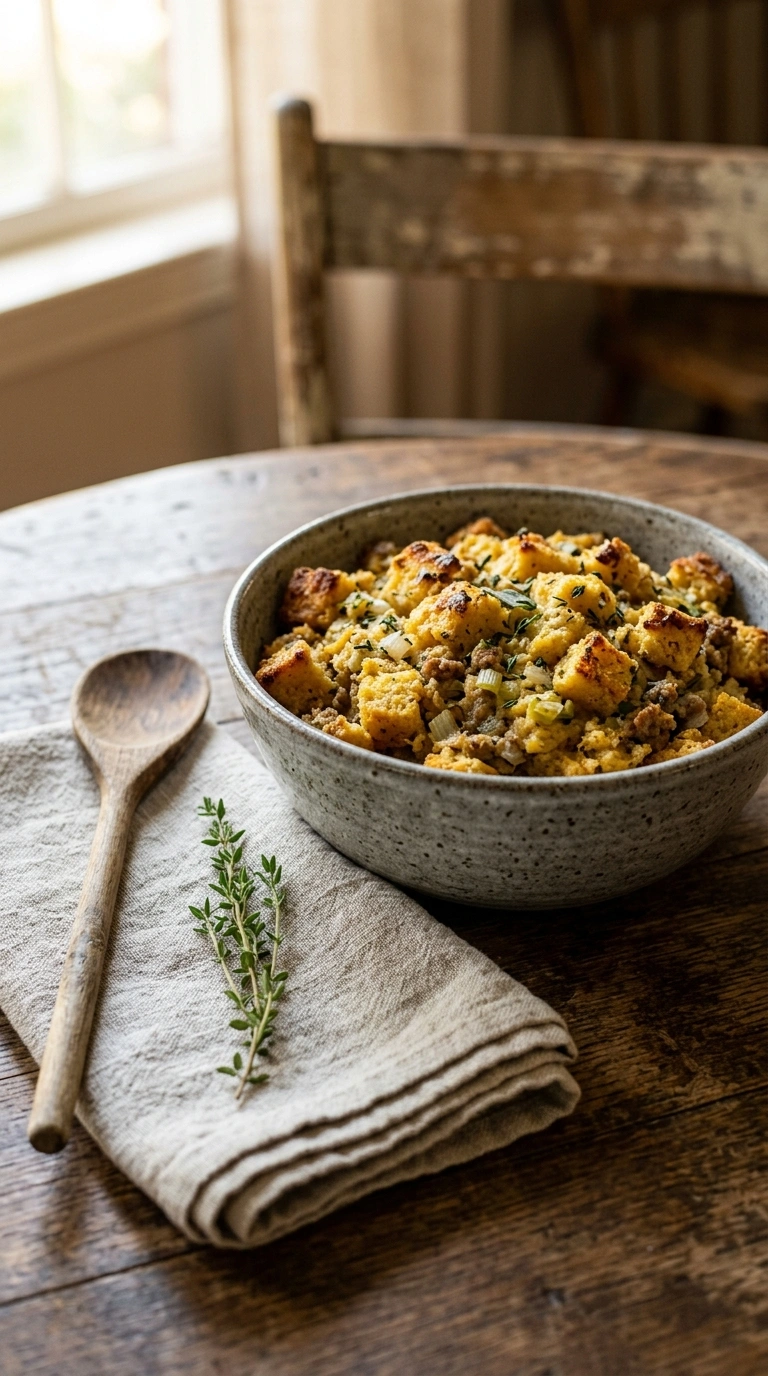 thanksgiving cornbread stuffing crowd ready to serve