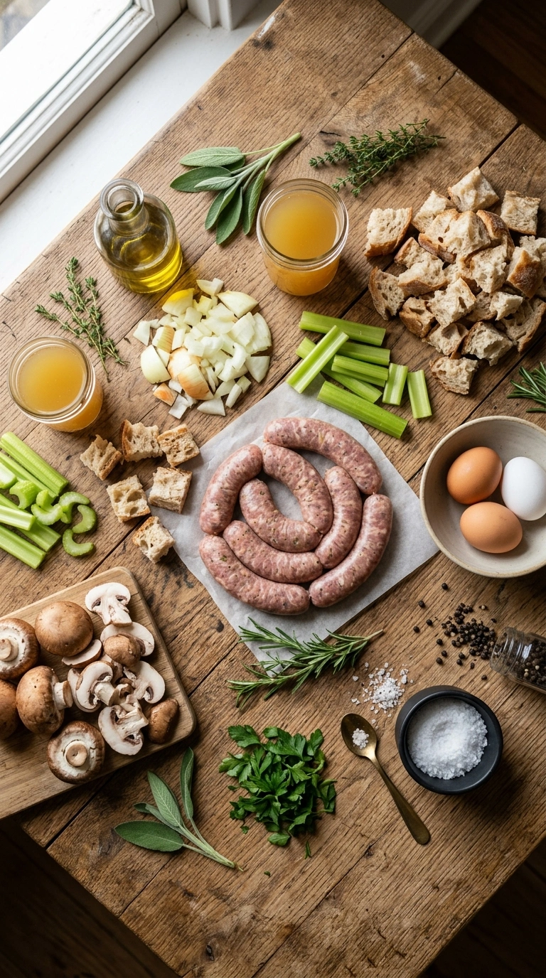 Ingredients for thanksgiving sausage stuffing crowd