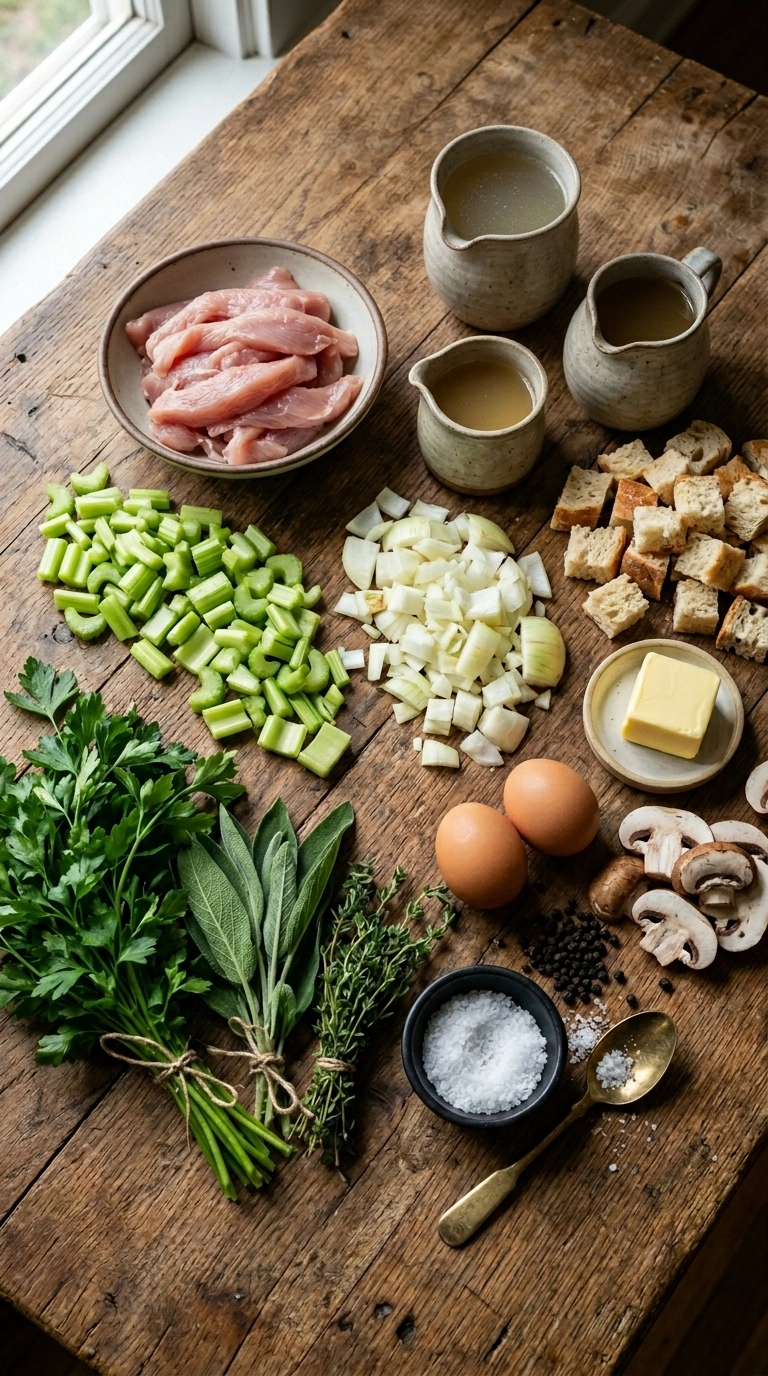 Ingredients for thanksgiving herb stuffing crowd