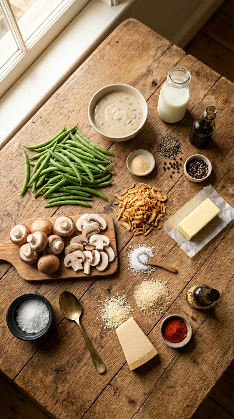 Ingredients for thanksgiving green bean casserole crowd