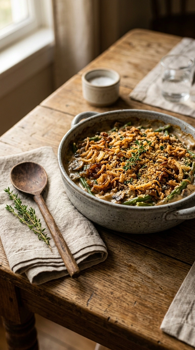 thanksgiving green bean casserole crowd ready to serve