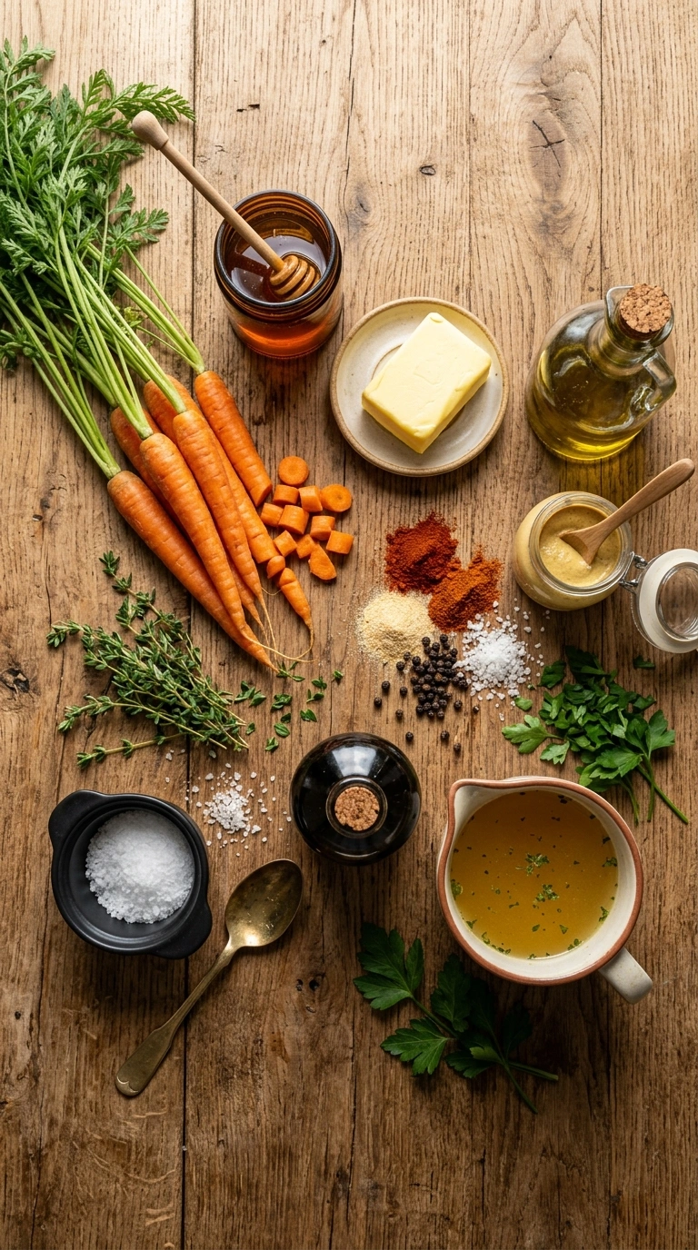 Ingredients for thanksgiving honey roasted carrots crowd