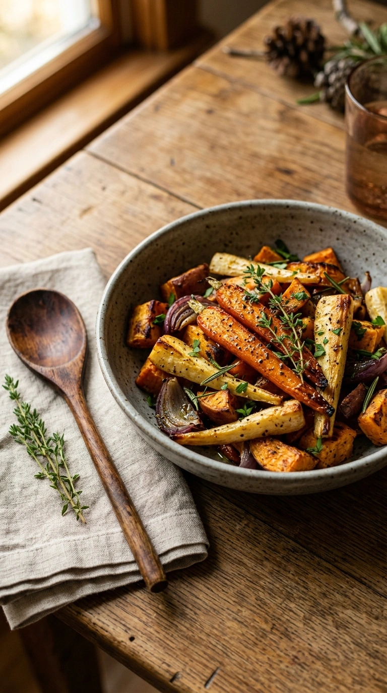 thanksgiving roasted root vegetables crowd ready to serve