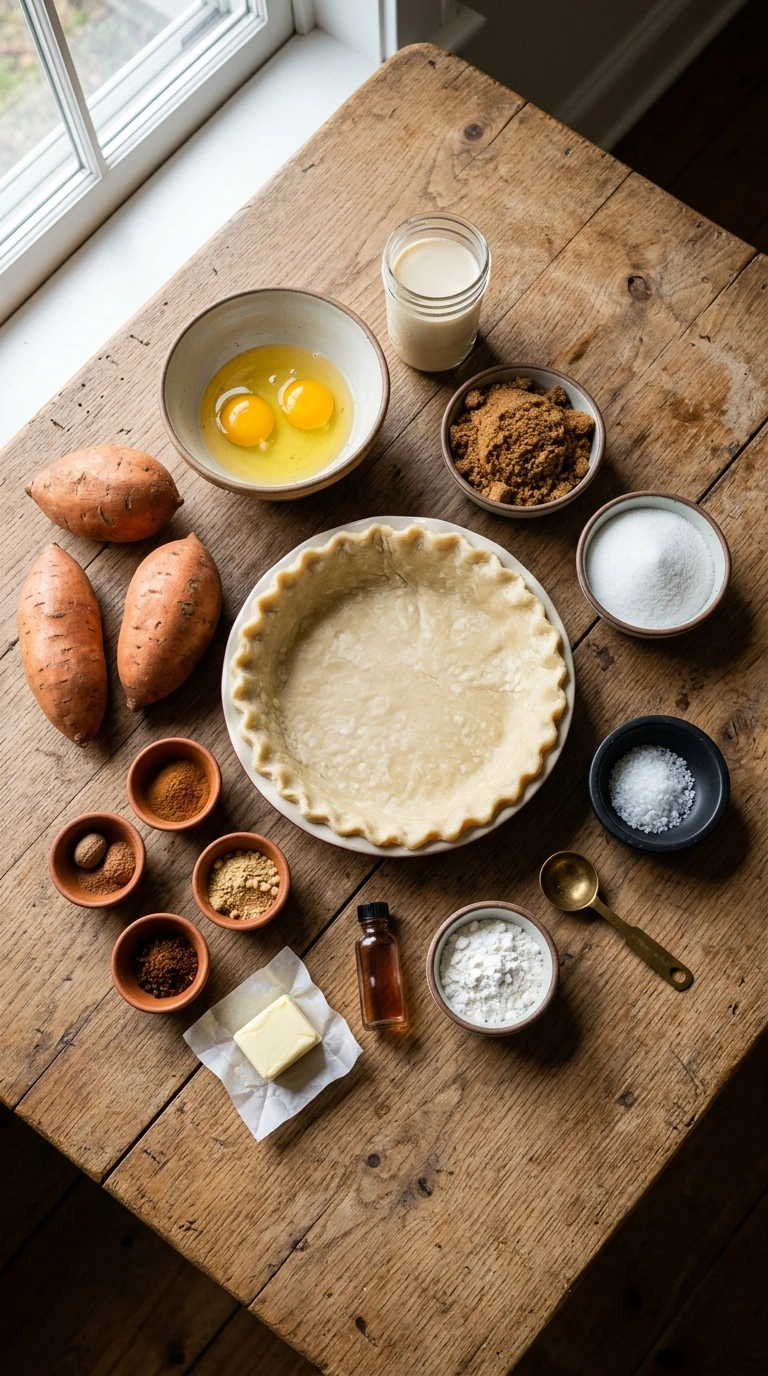 Ingredients for thanksgiving sweet potato pie crowd